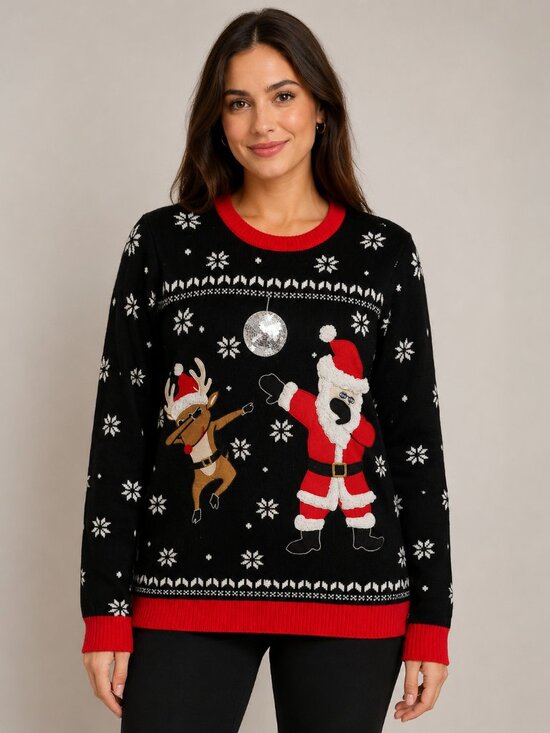 Jolly Sweaters Sweaters - Jolly Sweaters Santa Reindeer Dabbing Ugly Christmas Sweater Black Red L